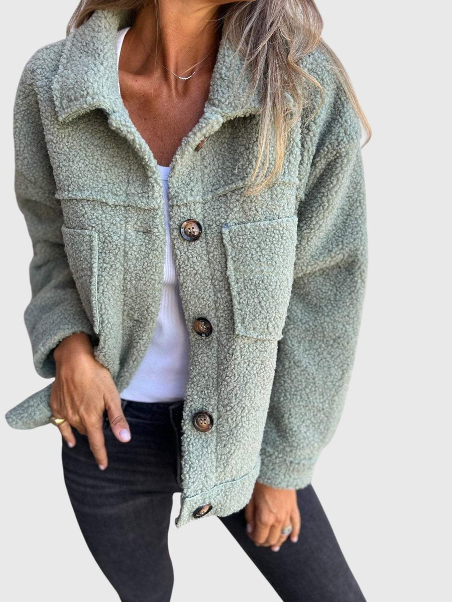 Madison Women's Jacket Cozy Button-Front Sherpa Fleece Coat - Nora & Rose Maine, view 4