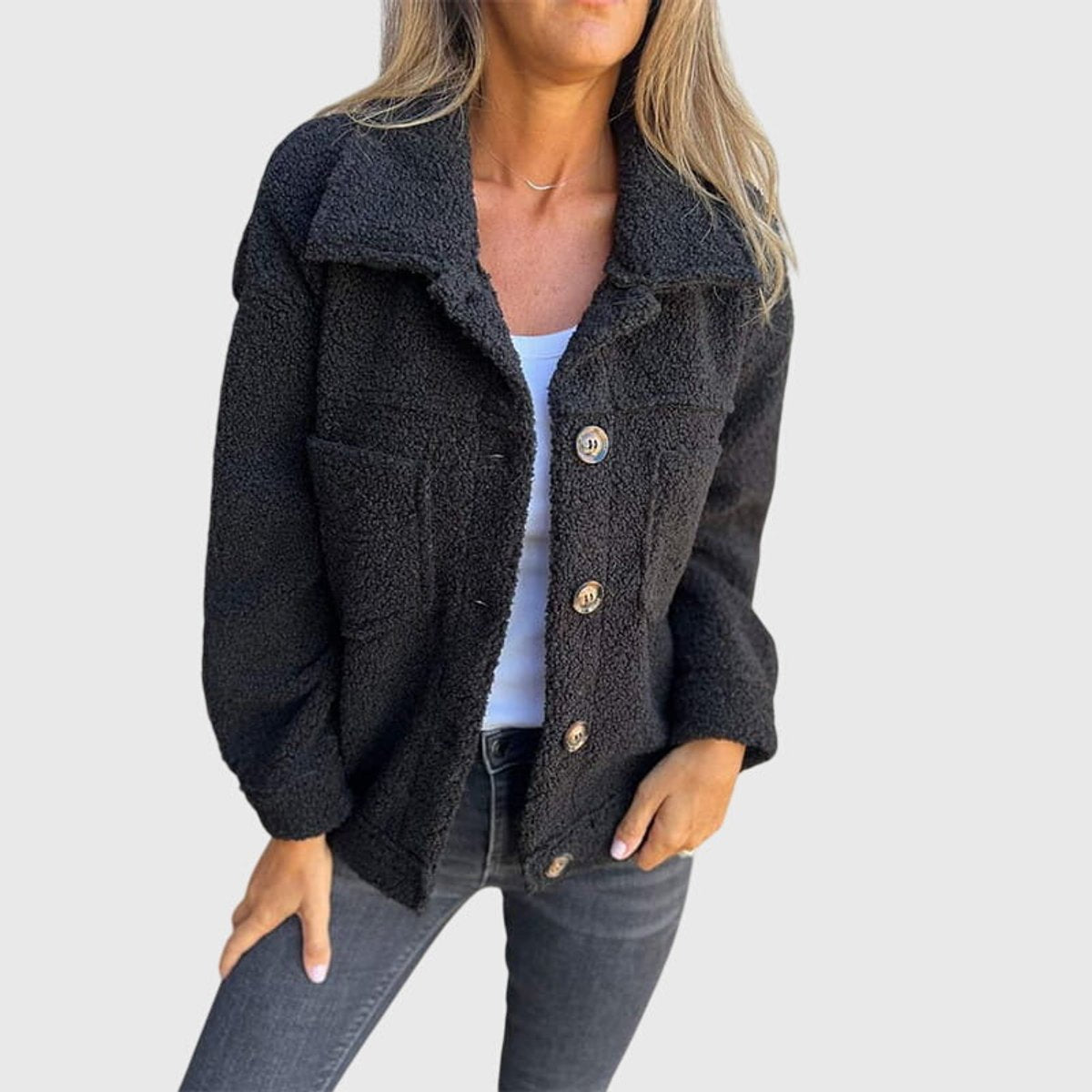 Madison Women's Jacket Cozy Button-Front Sherpa Fleece Coat - Nora & Rose Maine, view 5