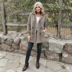 Olivia Women's Jacket Double-Breasted Cable-Knit Sleeve Coat - Nora & Rose Maine