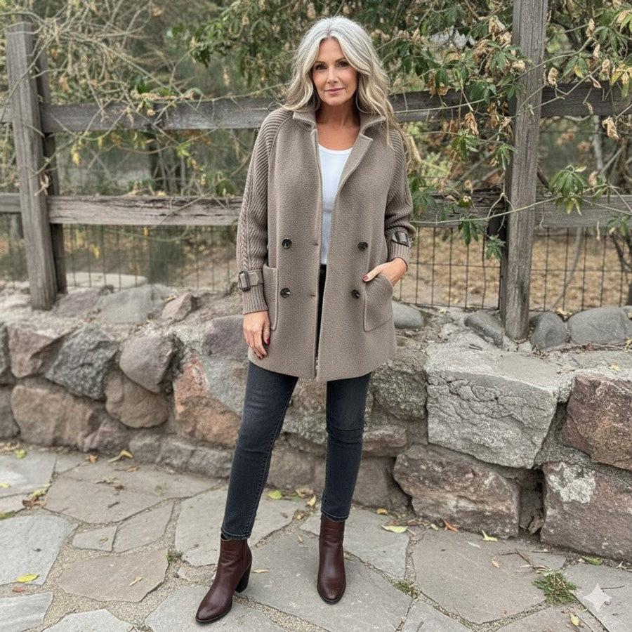 Olivia Women's Jacket Double-Breasted Cable-Knit Sleeve Coat - Nora & Rose Maine