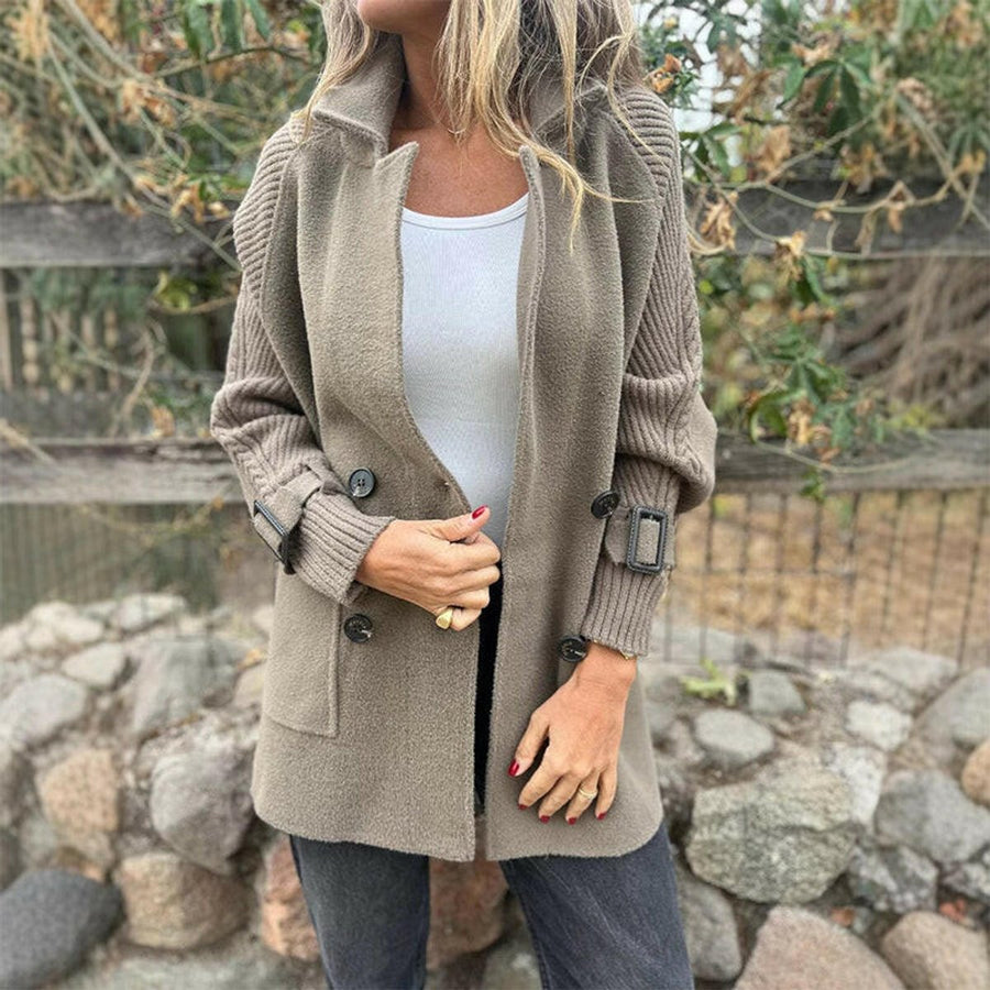 Olivia Women's Jacket Double-Breasted Cable-Knit Sleeve Coat - Nora & Rose Maine, view 2