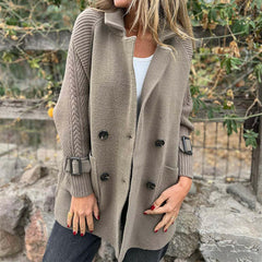 Olivia Women's Jacket Double-Breasted Cable-Knit Sleeve Coat - Nora & Rose Maine, view 3