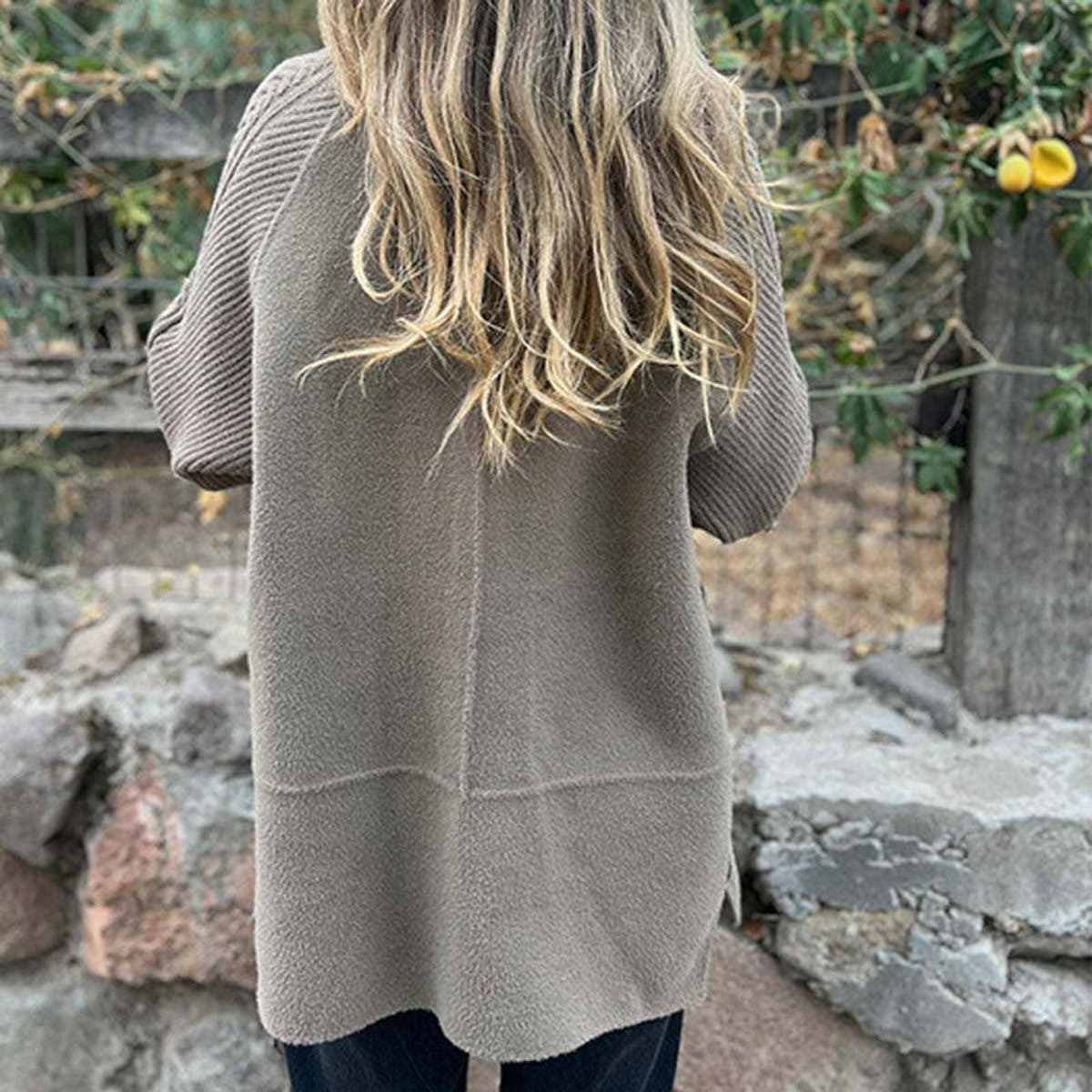 Olivia Women's Jacket Double-Breasted Cable-Knit Sleeve Coat - Nora & Rose Maine, view 4