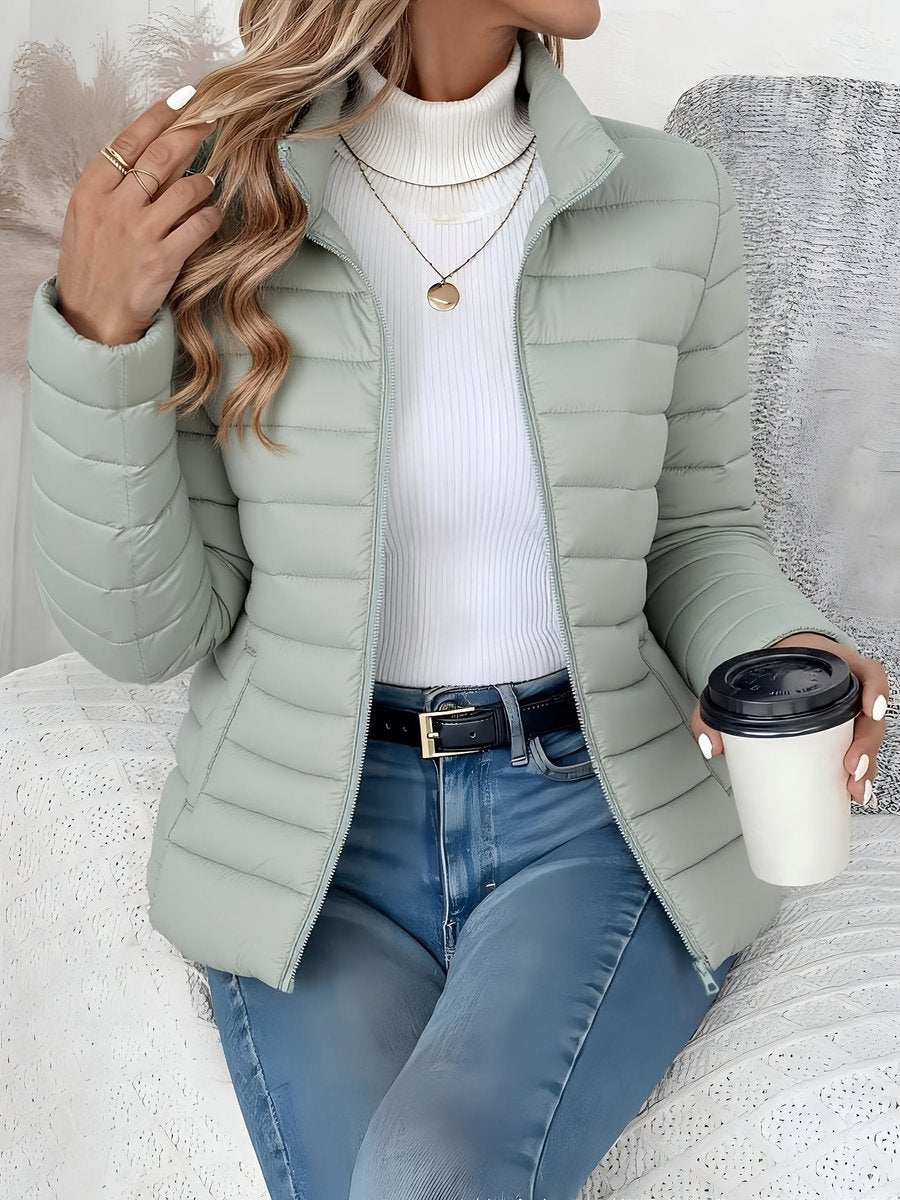 Eleanor Women's Lightweight Quilted Puffer Coat Stand Collar Zip-Up Jacket - Nora & Rose Maine