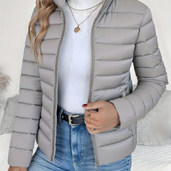 Eleanor Women's Lightweight Quilted Puffer Coat Stand Collar Zip-Up Jacket - Nora & Rose Maine, view 10
