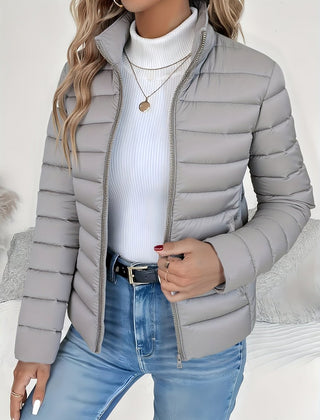 Eleanor Women's Lightweight Quilted Puffer Coat Stand Collar Zip-Up Jacket - Nora & Rose Maine, view 10