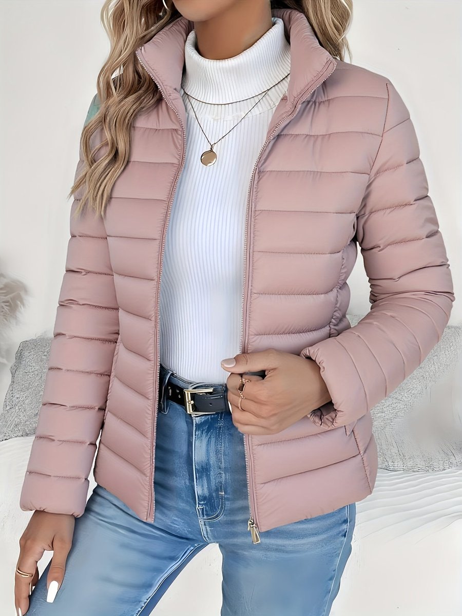 Eleanor Women's Lightweight Quilted Puffer Coat Stand Collar Zip-Up Jacket - Nora & Rose Maine, view 2