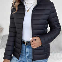 Eleanor Women's Lightweight Quilted Puffer Coat Stand Collar Zip-Up Jacket - Nora & Rose Maine, view 3