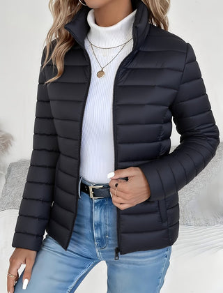 Eleanor Women's Lightweight Quilted Puffer Coat Stand Collar Zip-Up Jacket - Nora & Rose Maine, view 3