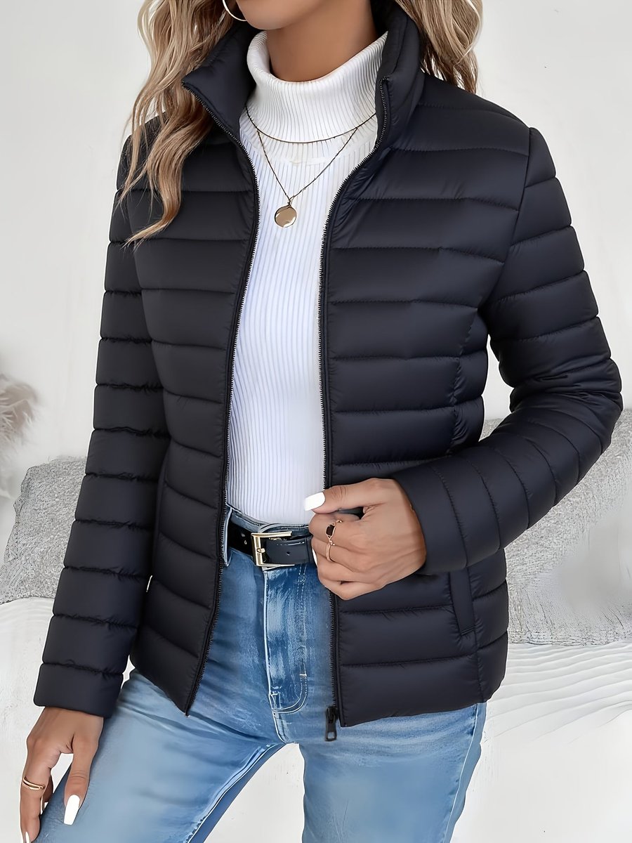 Eleanor Women's Lightweight Quilted Puffer Coat Stand Collar Zip-Up Jacket - Nora & Rose Maine, view 3