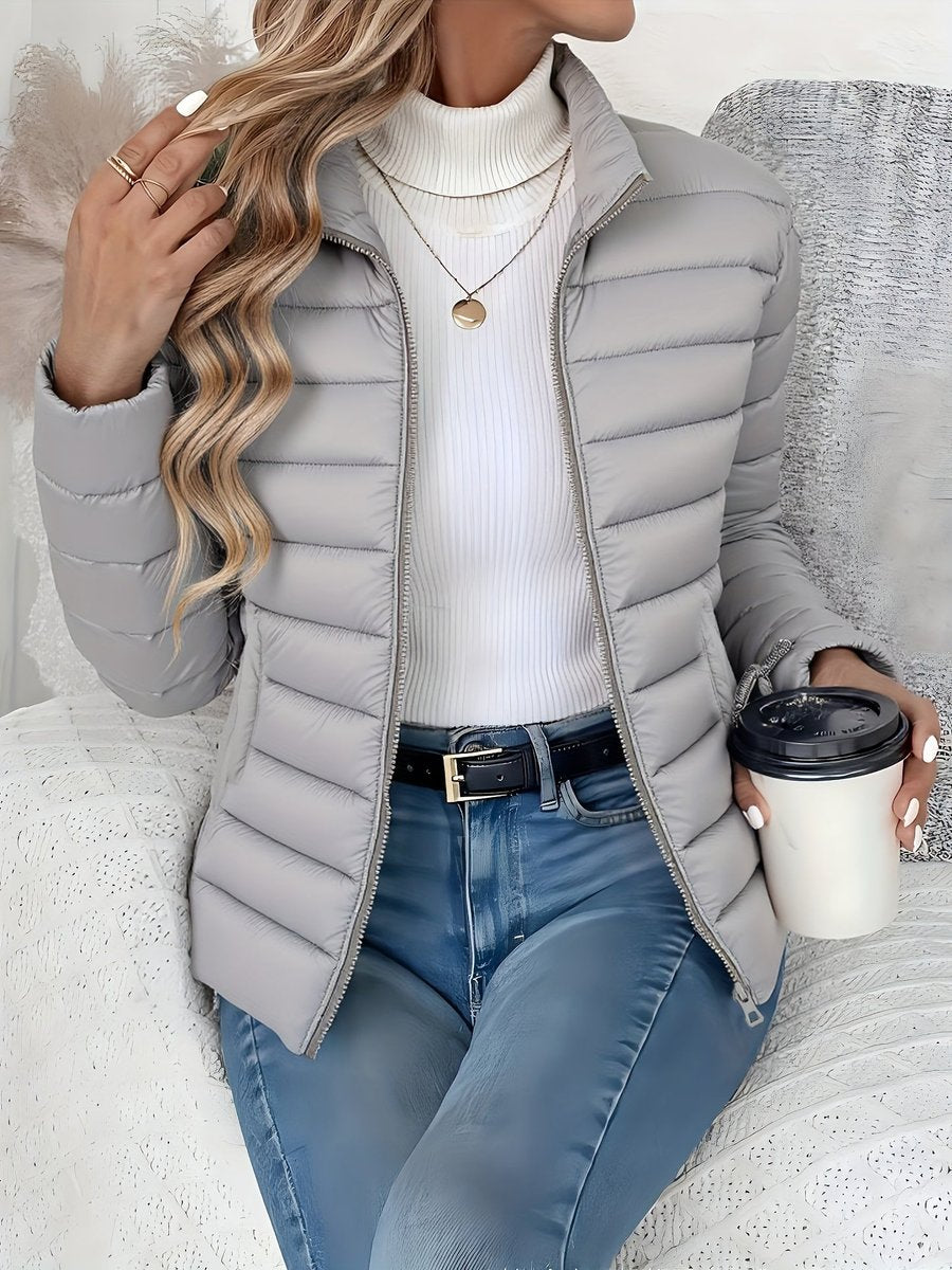 Eleanor Women's Lightweight Quilted Puffer Coat Stand Collar Zip-Up Jacket - Nora & Rose Maine, view 4