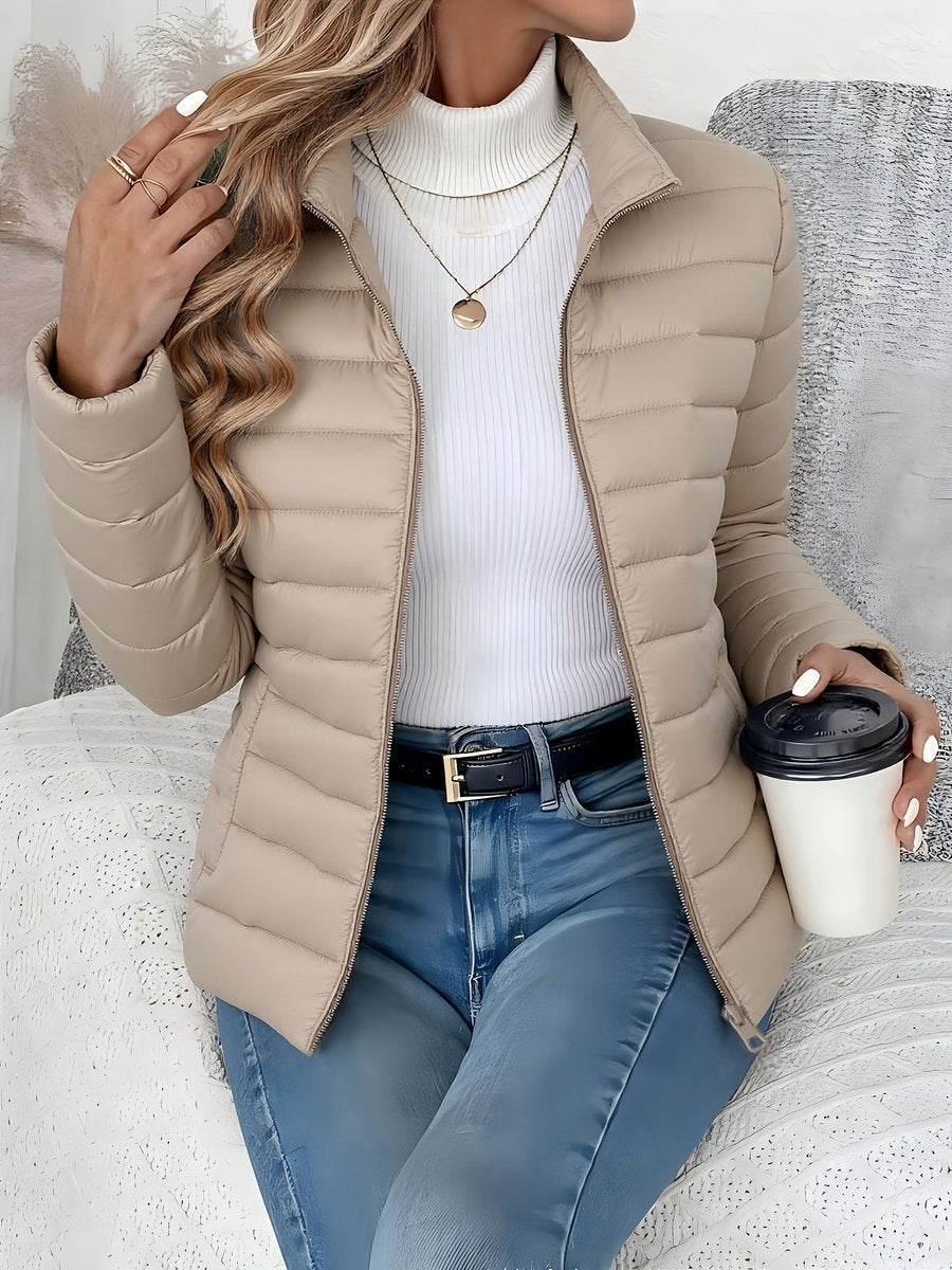 Eleanor Women's Lightweight Quilted Puffer Coat Stand Collar Zip-Up Jacket - Nora & Rose Maine, view 5