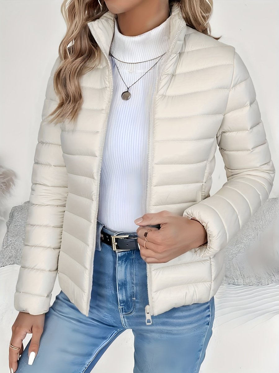 Eleanor Women's Lightweight Quilted Puffer Coat Stand Collar Zip-Up Jacket - Nora & Rose Maine, view 6