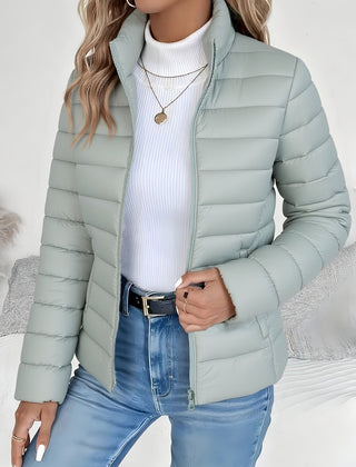 Eleanor Women's Lightweight Quilted Puffer Coat Stand Collar Zip-Up Jacket - Nora & Rose Maine, view 7