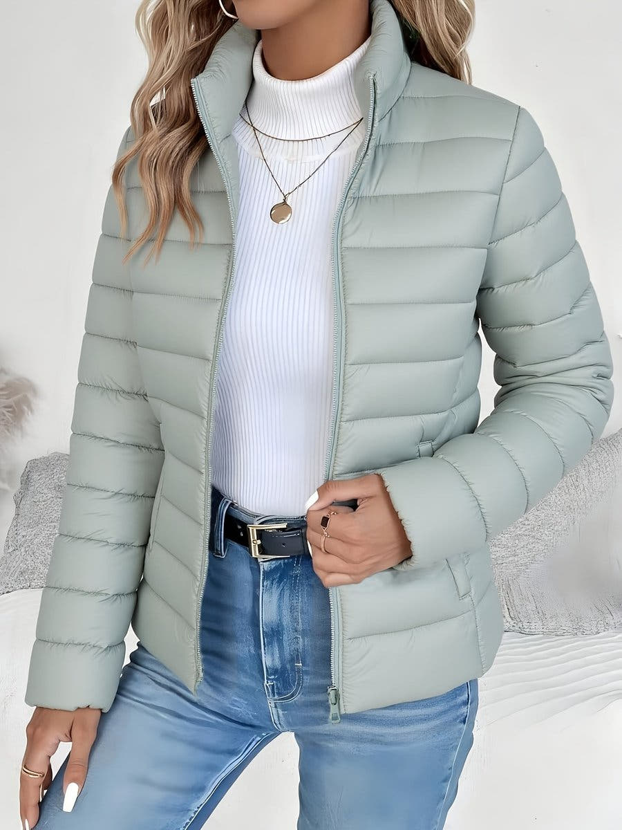 Eleanor Women's Lightweight Quilted Puffer Coat Stand Collar Zip-Up Jacket - Nora & Rose Maine, view 7
