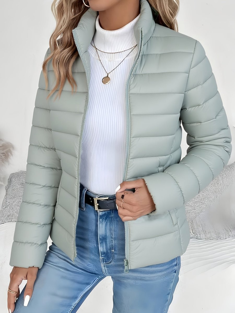 Eleanor Women's Lightweight Quilted Puffer Coat Stand Collar Zip-Up Jacket - Nora & Rose Maine, view 7