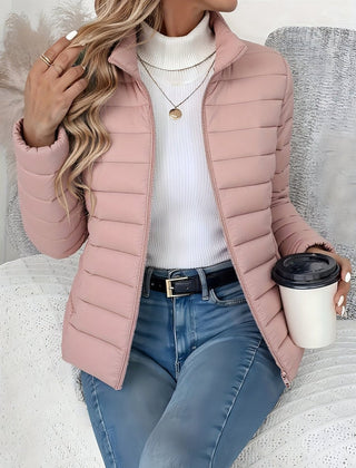 Eleanor Women's Lightweight Quilted Puffer Coat Stand Collar Zip-Up Jacket - Nora & Rose Maine, view 8
