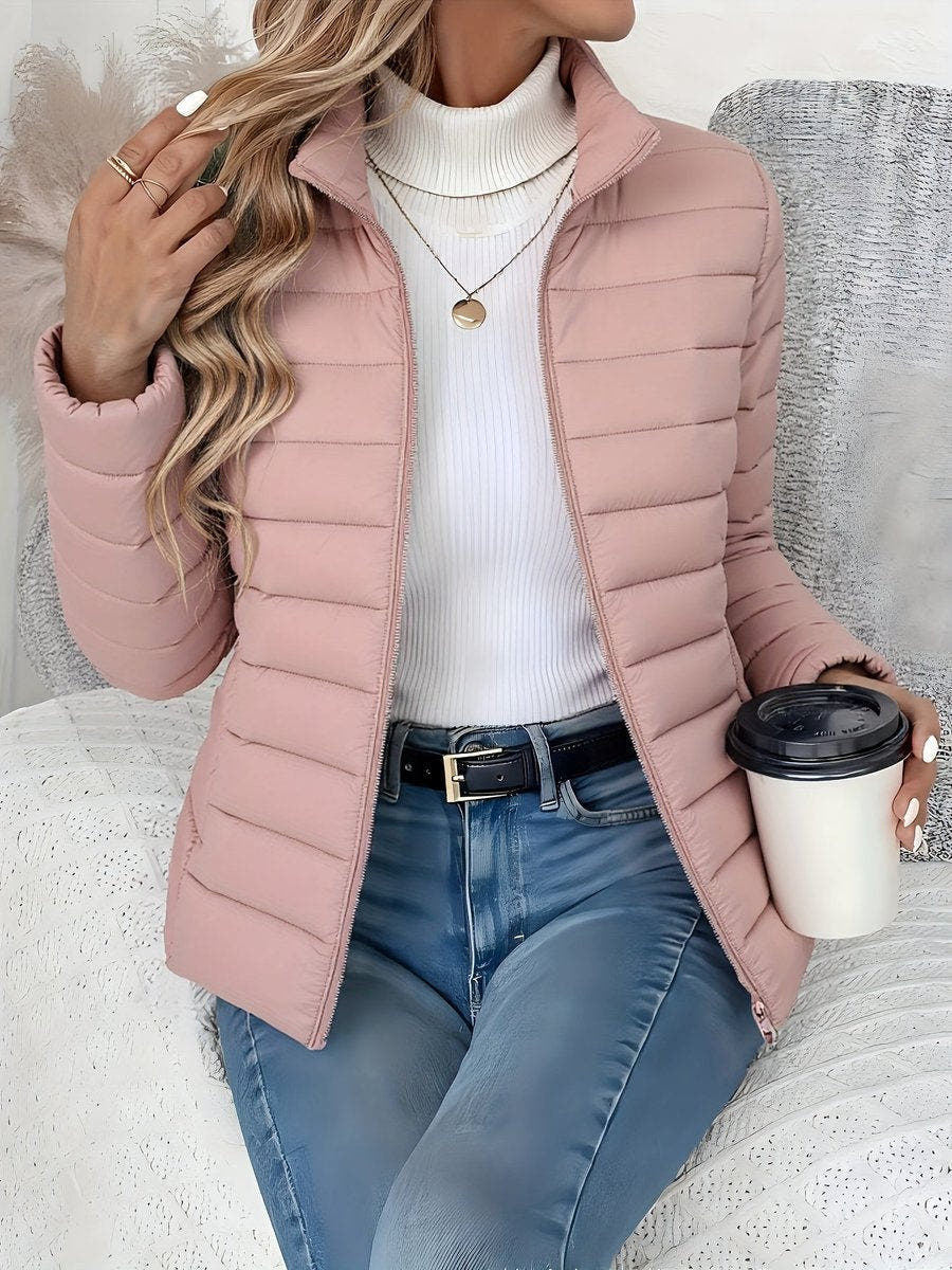 Eleanor Women's Lightweight Quilted Puffer Coat Stand Collar Zip-Up Jacket - Nora & Rose Maine, view 8