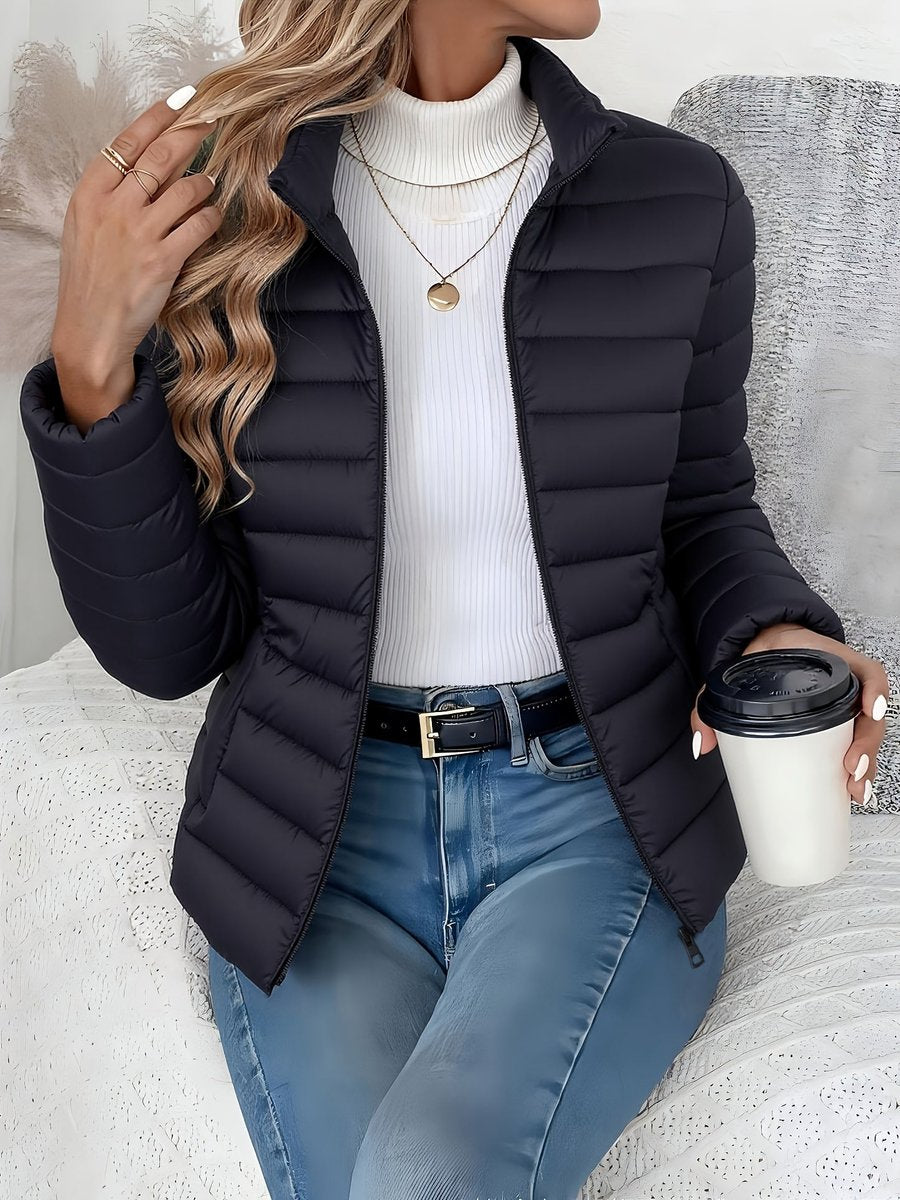 Eleanor Women's Lightweight Quilted Puffer Coat Stand Collar Zip-Up Jacket - Nora & Rose Maine, view 9