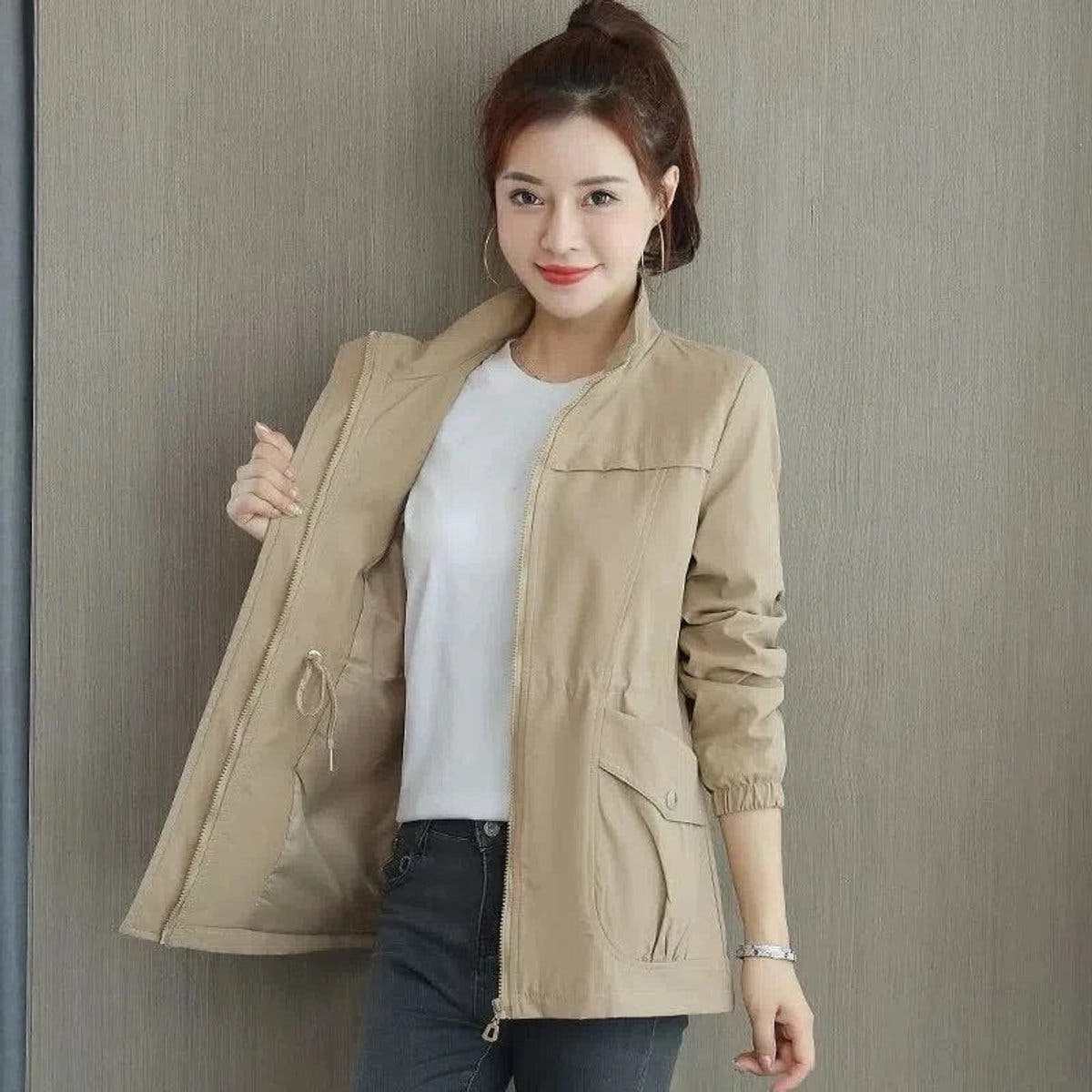 Eleanor Women's Lightweight Zip-Up Short Bomber Jacket Drawstring Waist - Nora & Rose Maine