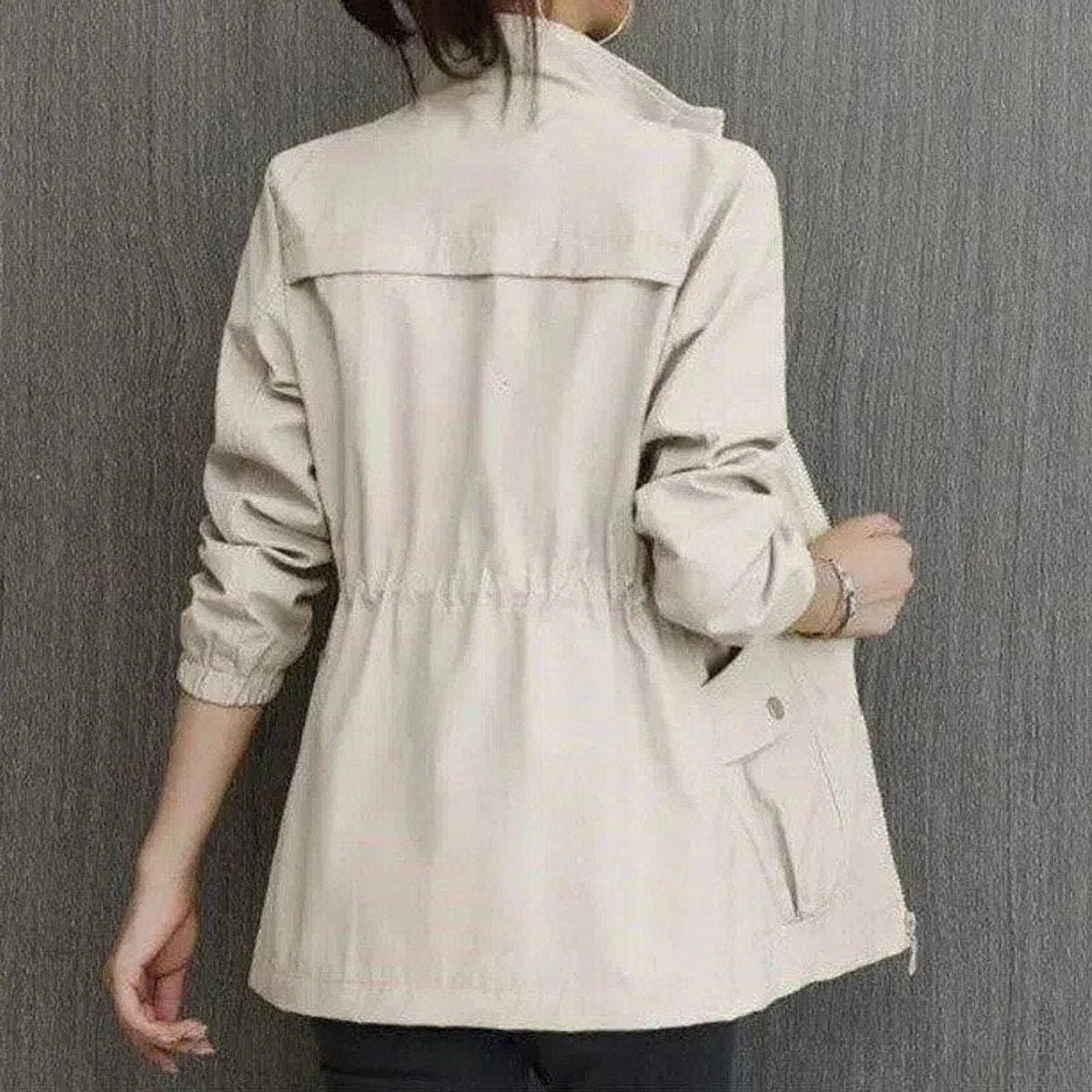 Eleanor Women's Lightweight Zip-Up Short Bomber Jacket Drawstring Waist - Nora & Rose Maine, view 3