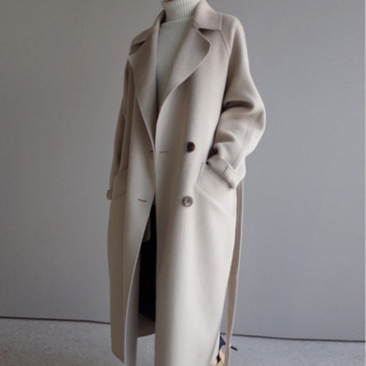 Layla Women's Long Double-Breasted Soft-Knit Coat - Nora & Rose Maine, view 4