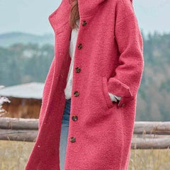 Victoria Women's Long Hooded Button-Front Fleece Coat - Nora & Rose Maine