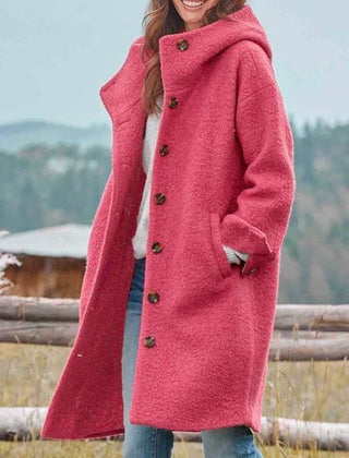 Victoria Women's Long Hooded Button-Front Fleece Coat - Nora & Rose Maine