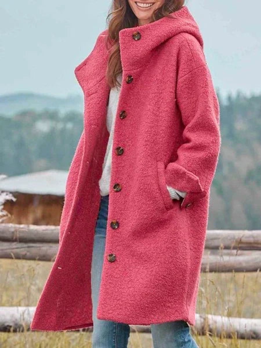 Victoria Women's Long Hooded Button-Front Fleece Coat - Nora & Rose Maine