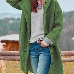 Victoria Women's Long Hooded Button-Front Fleece Coat - Nora & Rose Maine, view 2