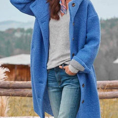 Victoria Women's Long Hooded Button-Front Fleece Coat - Nora & Rose Maine, view 3