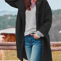 Victoria Women's Long Hooded Button-Front Fleece Coat - Nora & Rose Maine, view 4