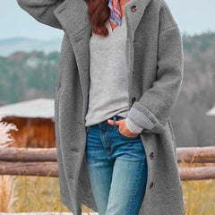 Victoria Women's Long Hooded Button-Front Fleece Coat - Nora & Rose Maine, view 5