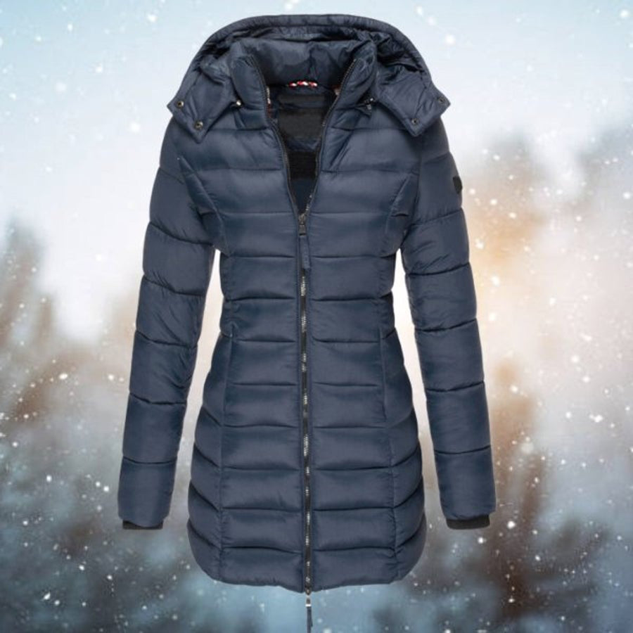 Amelia Women's Long Hooded Puffer Quilted Jacket Zip-Up Winter Coat - Nora & Rose Maine