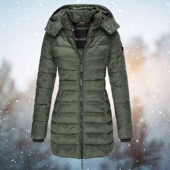 Amelia Women's Long Hooded Puffer Quilted Jacket Zip-Up Winter Coat - Nora & Rose Maine, view 3