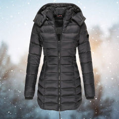 Amelia Women's Long Hooded Puffer Quilted Jacket Zip-Up Winter Coat - Nora & Rose Maine, view 6