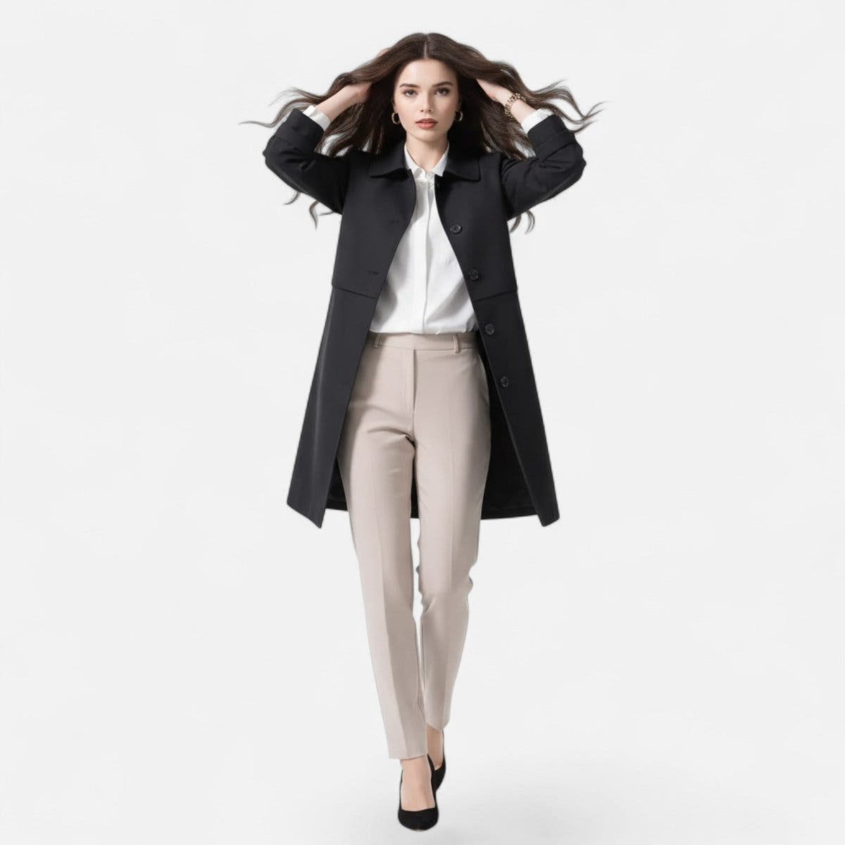 Mia Women's Mid-Length Soft-Knit Double-Breasted Trench Coat - Nora & Rose Maine, view 3