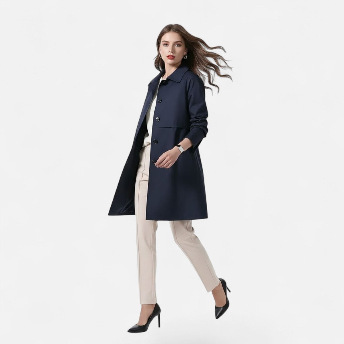 Mia Women's Mid-Length Soft-Knit Double-Breasted Trench Coat - Nora & Rose Maine, view 5