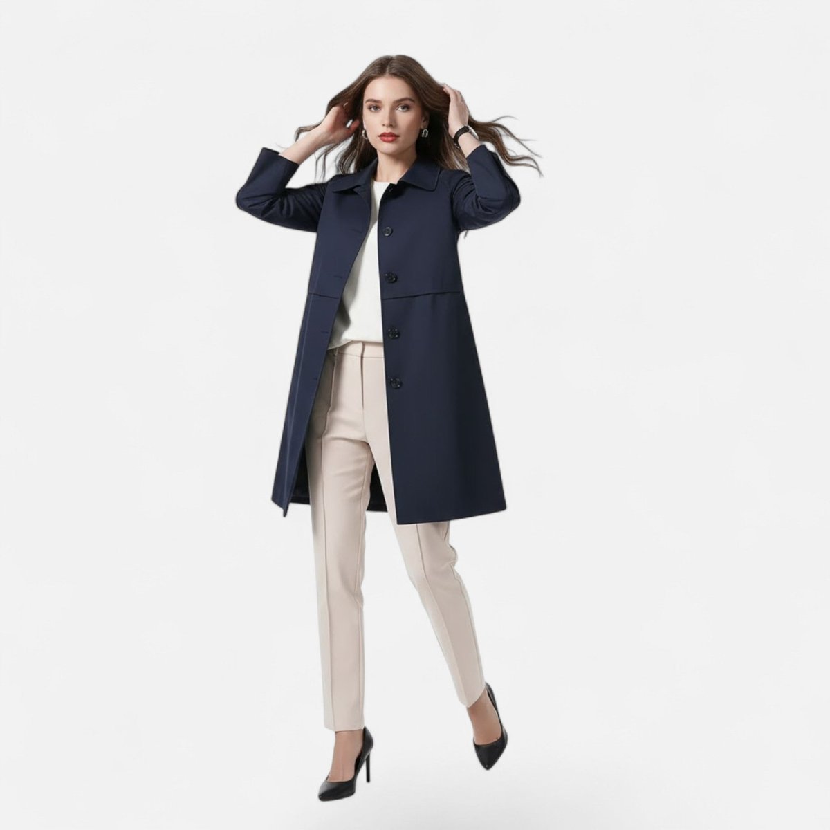 Mia Women's Mid-Length Soft-Knit Double-Breasted Trench Coat - Nora & Rose Maine, view 6
