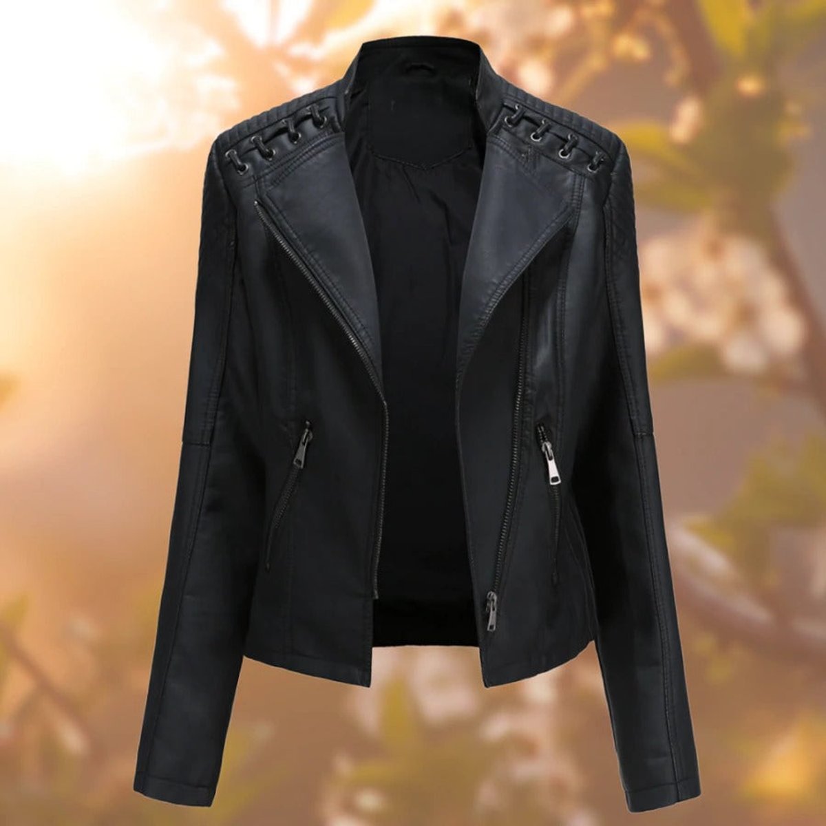 Amelia Women's Moto-Style Zip-Up Faux Leather Biker Jacket - Nora & Rose Maine