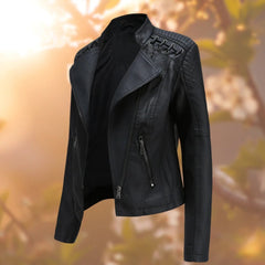 Amelia Women's Moto-Style Zip-Up Faux Leather Biker Jacket - Nora & Rose Maine, view 2