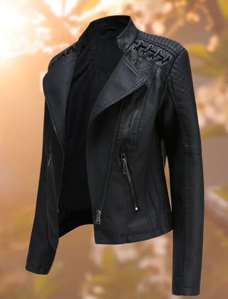 Amelia Women's Moto-Style Zip-Up Faux Leather Biker Jacket - Nora & Rose Maine, view 2