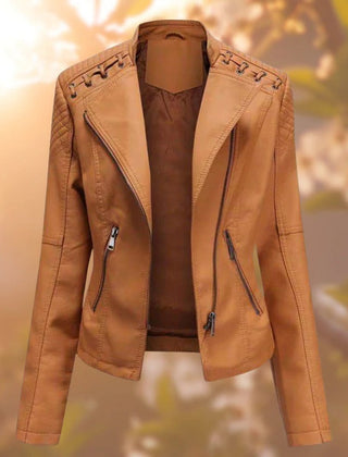 Amelia Women's Moto-Style Zip-Up Faux Leather Biker Jacket - Nora & Rose Maine, view 4