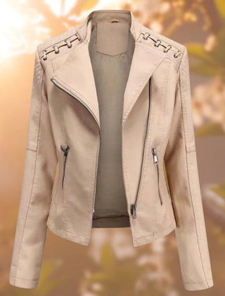 Amelia Women's Moto-Style Zip-Up Faux Leather Biker Jacket - Nora & Rose Maine, view 6