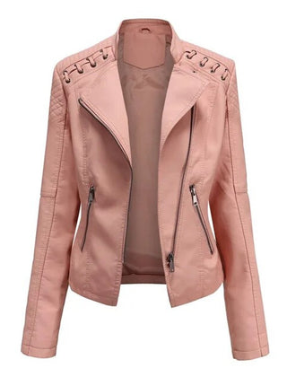 Amelia Women's Moto-Style Zip-Up Faux Leather Biker Jacket - Nora & Rose Maine, view 7