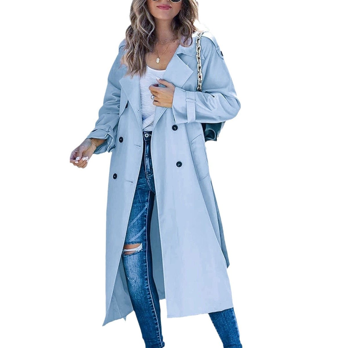 Layla Women's Oversized Double-Breasted Belted Longline Trench Coat - Nora & Rose Maine, view 9