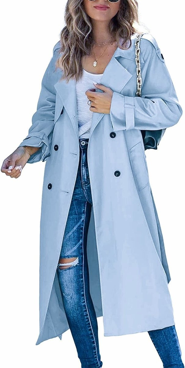 Layla Women's Oversized Double-Breasted Belted Longline Trench Coat - Nora & Rose Maine, view 10