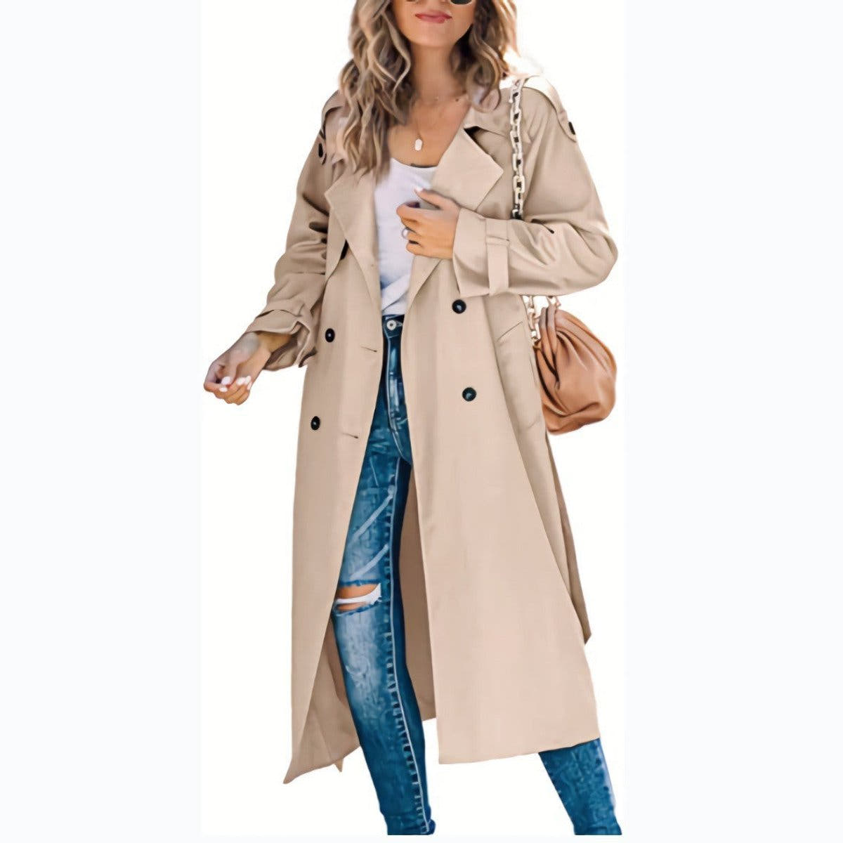 Layla Women's Oversized Double-Breasted Belted Longline Trench Coat - Nora & Rose Maine, view 11