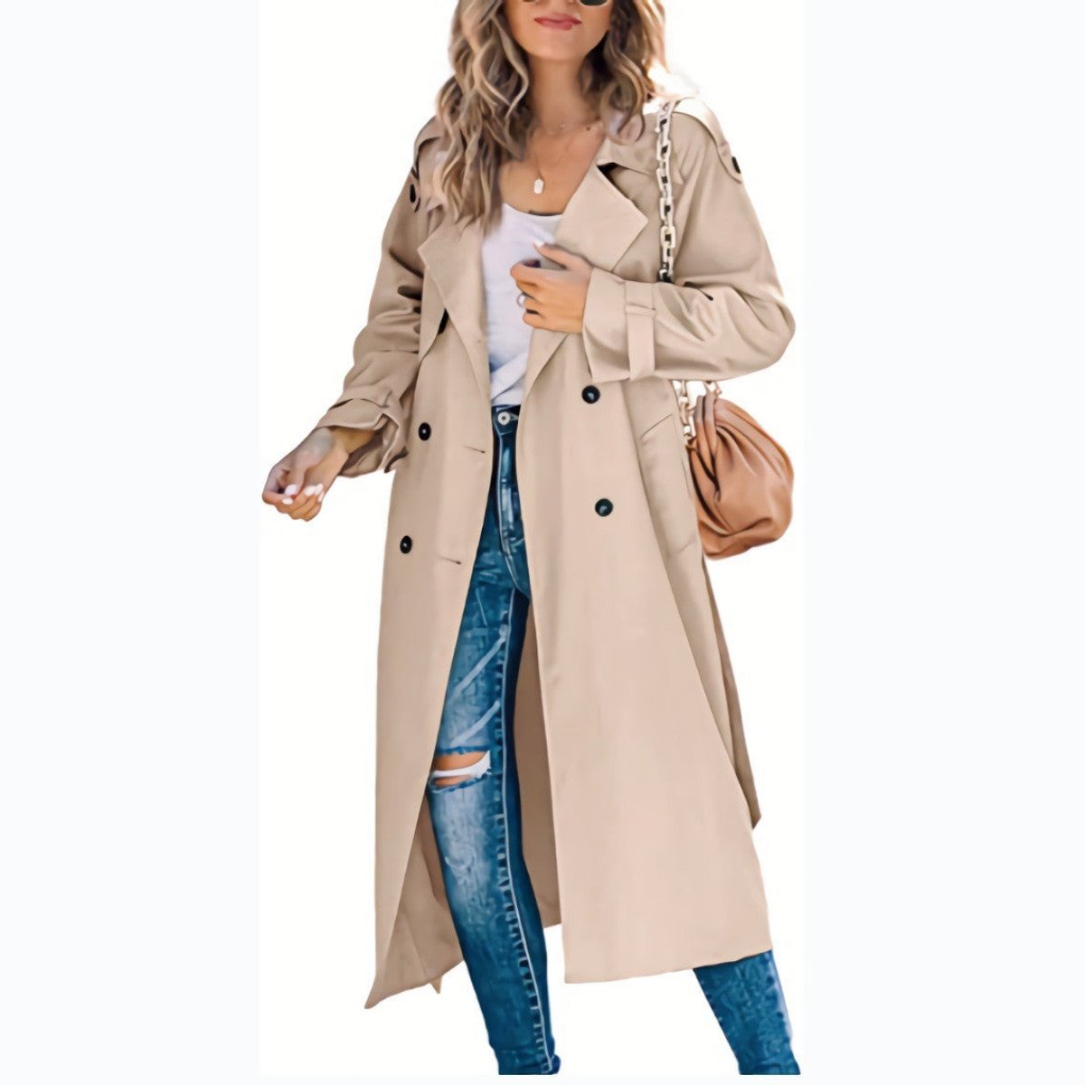 Layla Women's Oversized Double-Breasted Belted Longline Trench Coat - Nora & Rose Maine, view 11