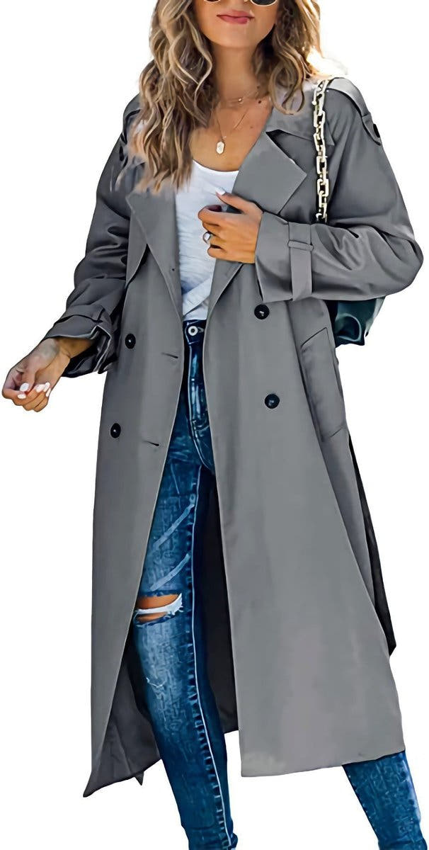 Layla Women's Oversized Double-Breasted Belted Longline Trench Coat - Nora & Rose Maine, view 12